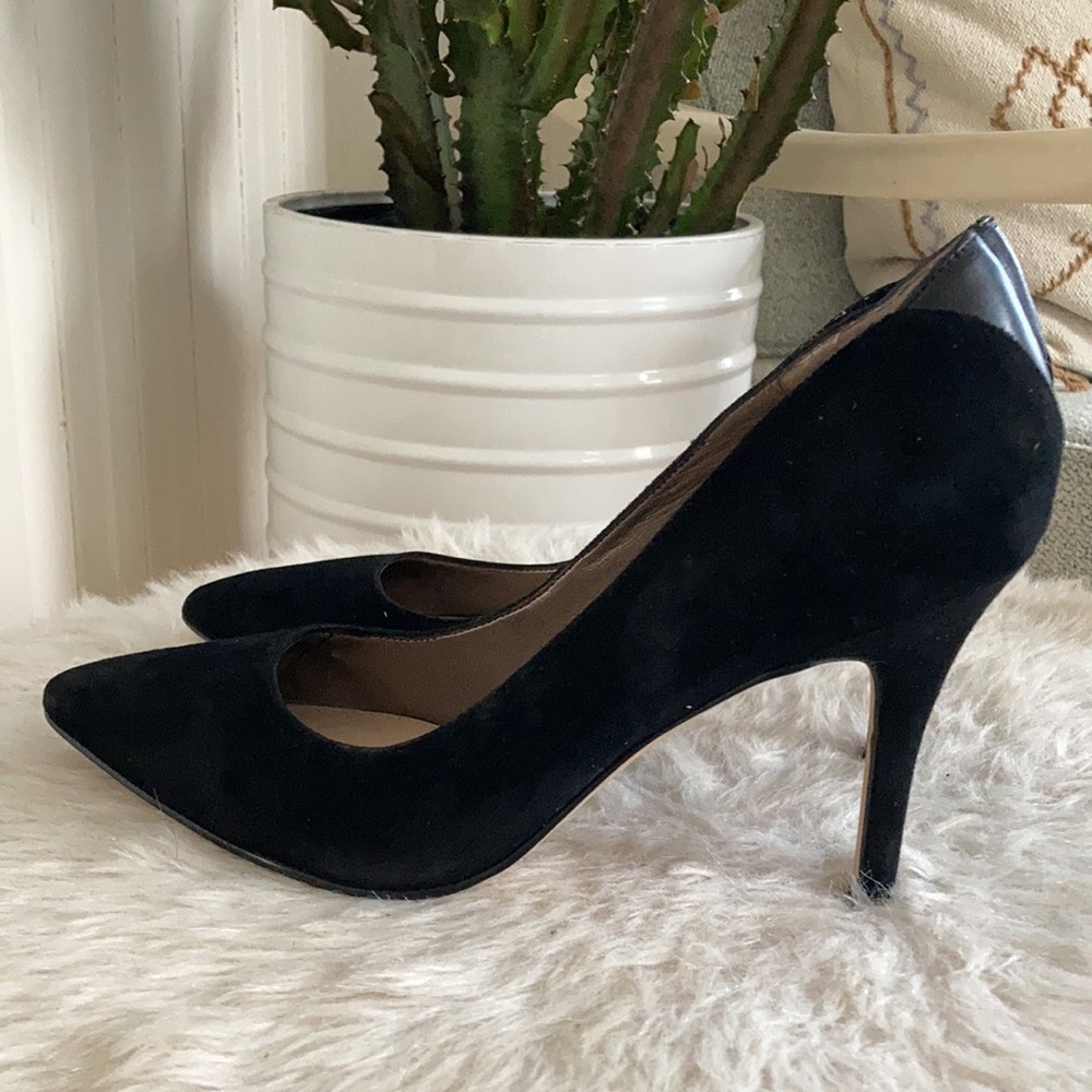 Sam Edelman Black Suede Pumps with Leather Detail, sz 7 1/2